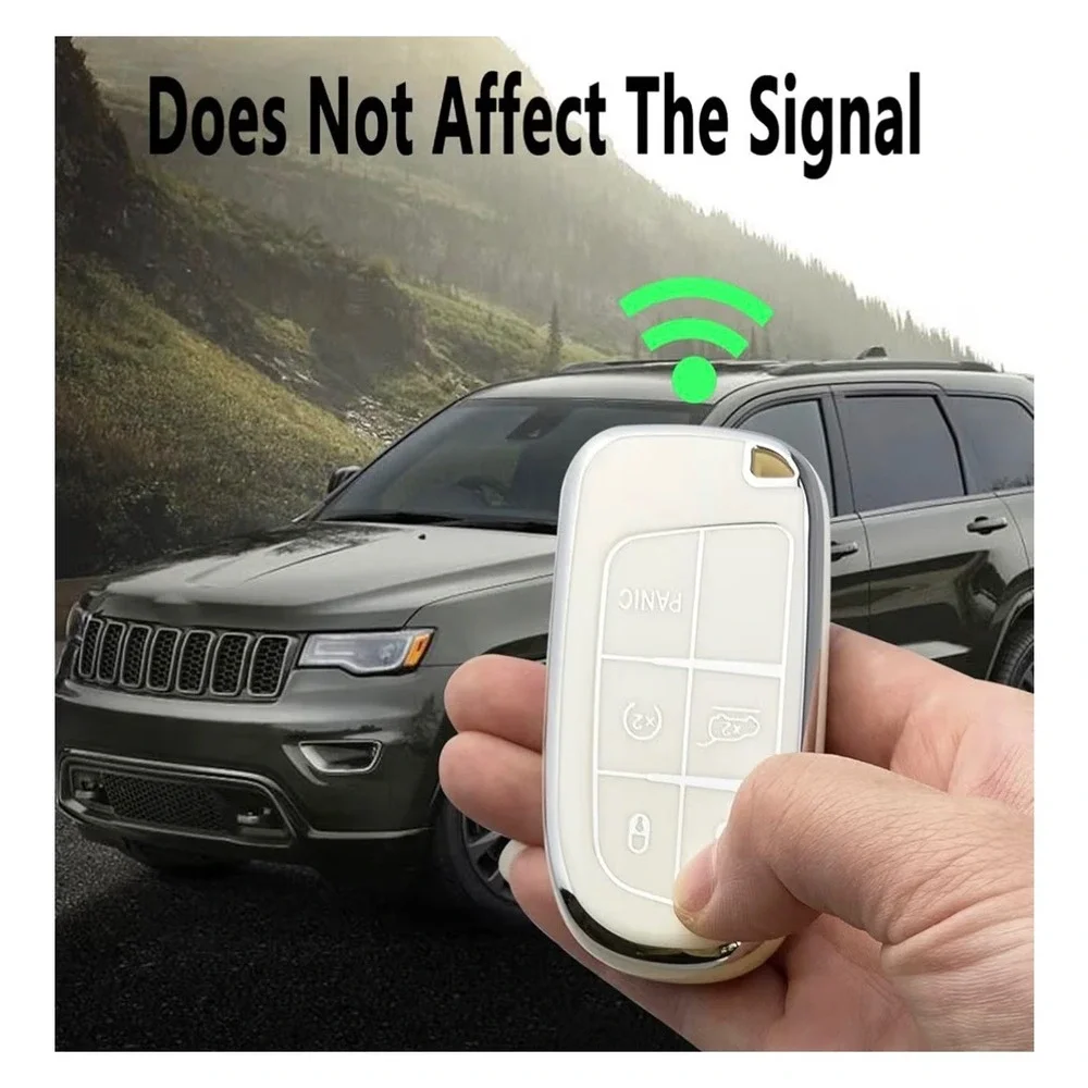 White Key Fob Cover for Jeep Grand Cherokee Compass Cherokee Renegade Keychain